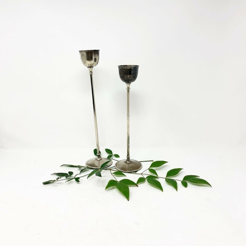 William Adam Italy Silverplated Tulip Candlesticks